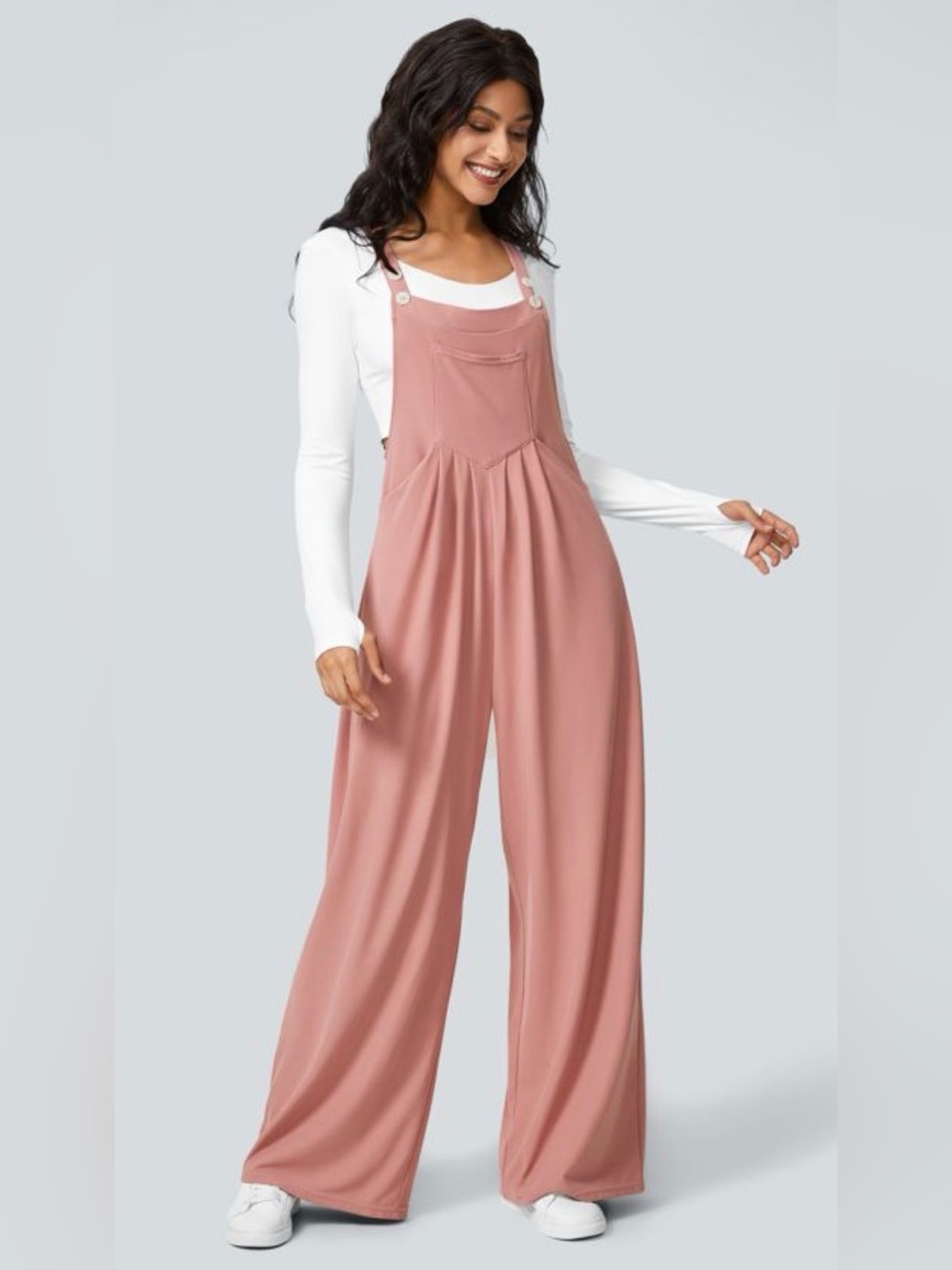 Halara NWT Pockets Waffle Casual Overalls Rose Tan Sz M